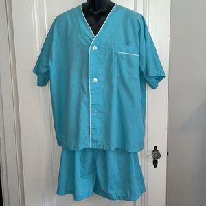 The Vermont Country Store aqua blue polyester/cotton short sleeve pajamas‎